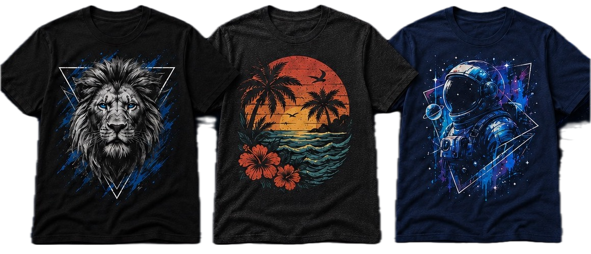Three custom DTF shirts